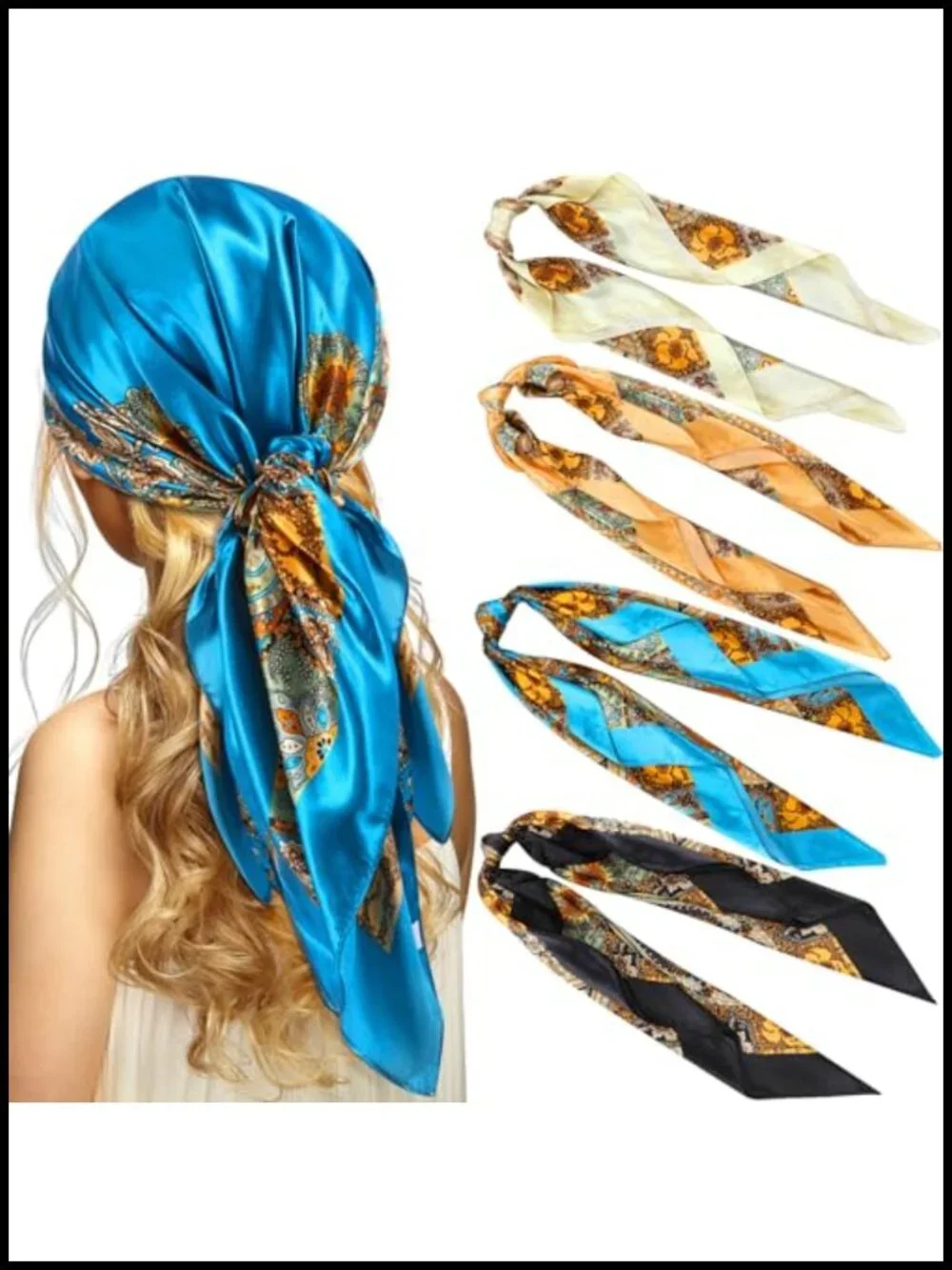 4 Pcs 35 Inch Silky Head Scarf Large Square Neck Scarf Sleeping Hair Wrapping